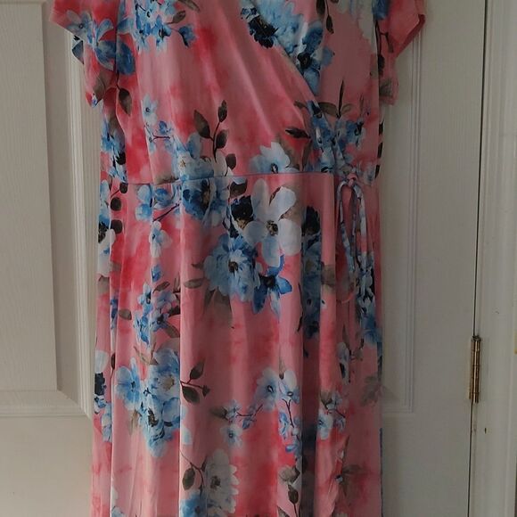 Pink floral high low short sleeve tropical faux wrap dress Sz 1XL NWOT - Picture 3 of 6